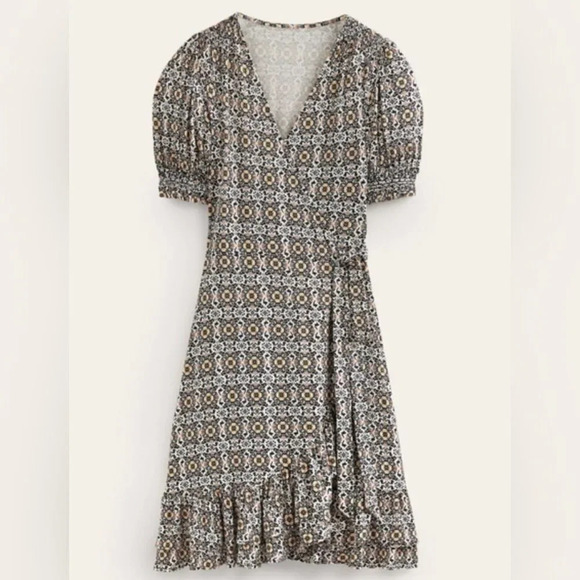 NEW Boden Ruffle Wrap Jersey Mini Dress Black, Opulent Pome - Picture 11 of 11